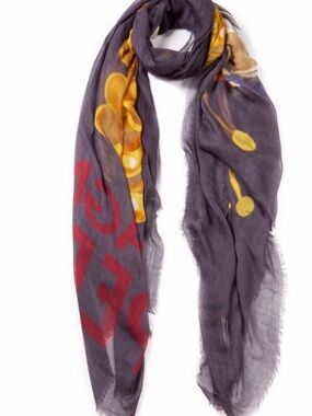 Blue Pacific Champagne Print Scarf Black Gold Novelty Lightweight Wrap